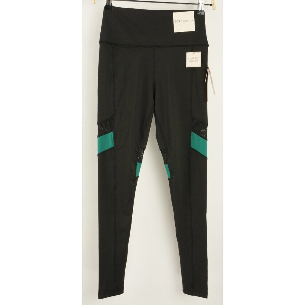 New BCBGeneration Womens S Black Breathable Wicking Mesh Athletic Ankle Leggings